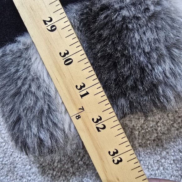 Dennis Basso Fleece Coat Faux Fur Trim Oversize Cozy Black Dress & Casual Size L - Picture 8 of 10